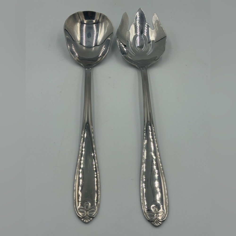 Reed & Barton “Ribbon Crest” Stainless Steel 2pc Salad/Serving Set